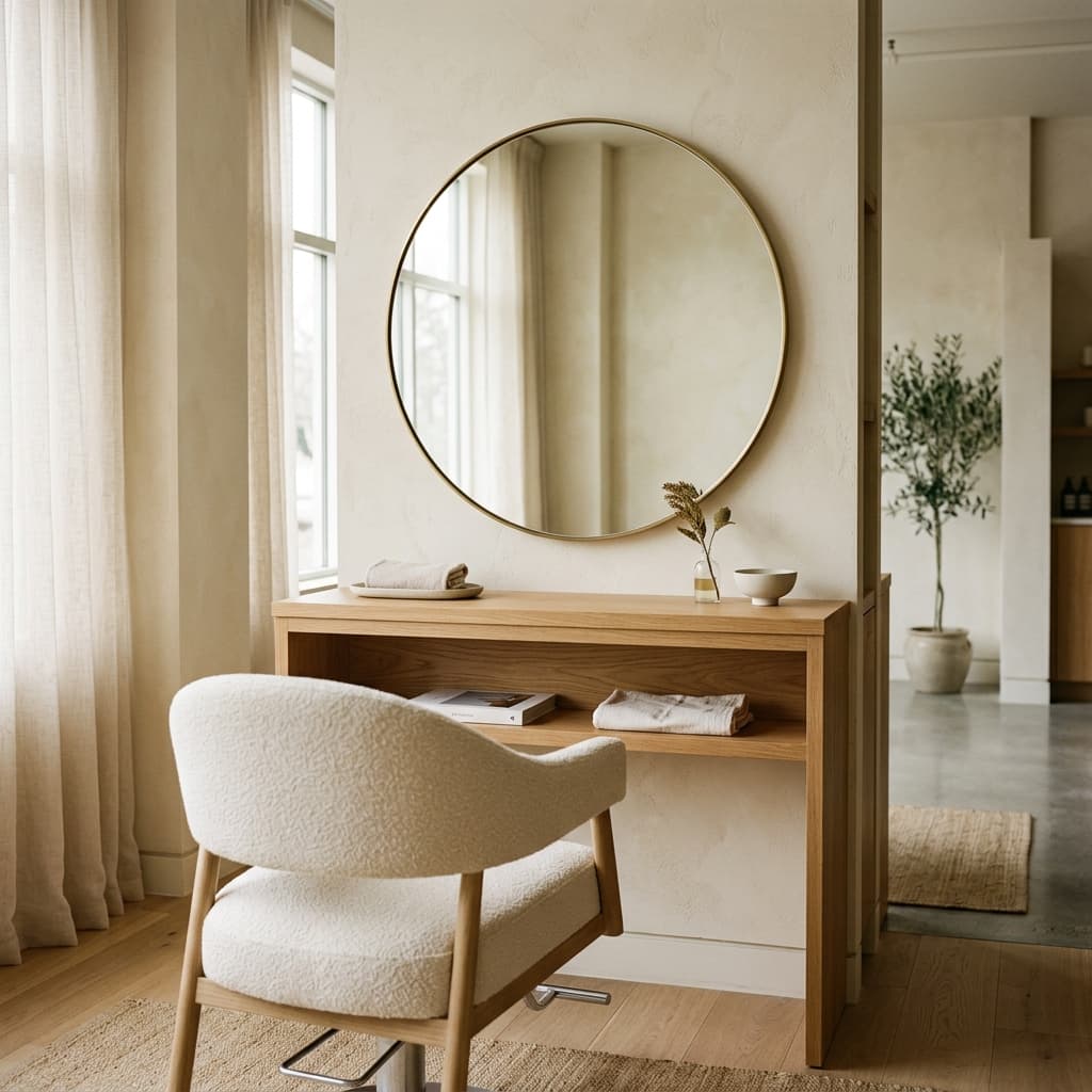 A calm, sunlit beauty studio